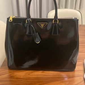 Prada patent leather black double zip tote medium